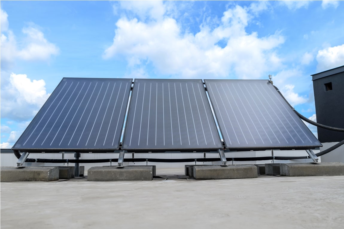heat pump and solar collector on the roof