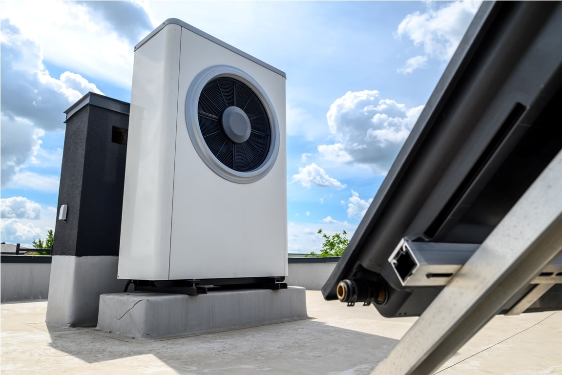 heat pump and solar collector on the roof