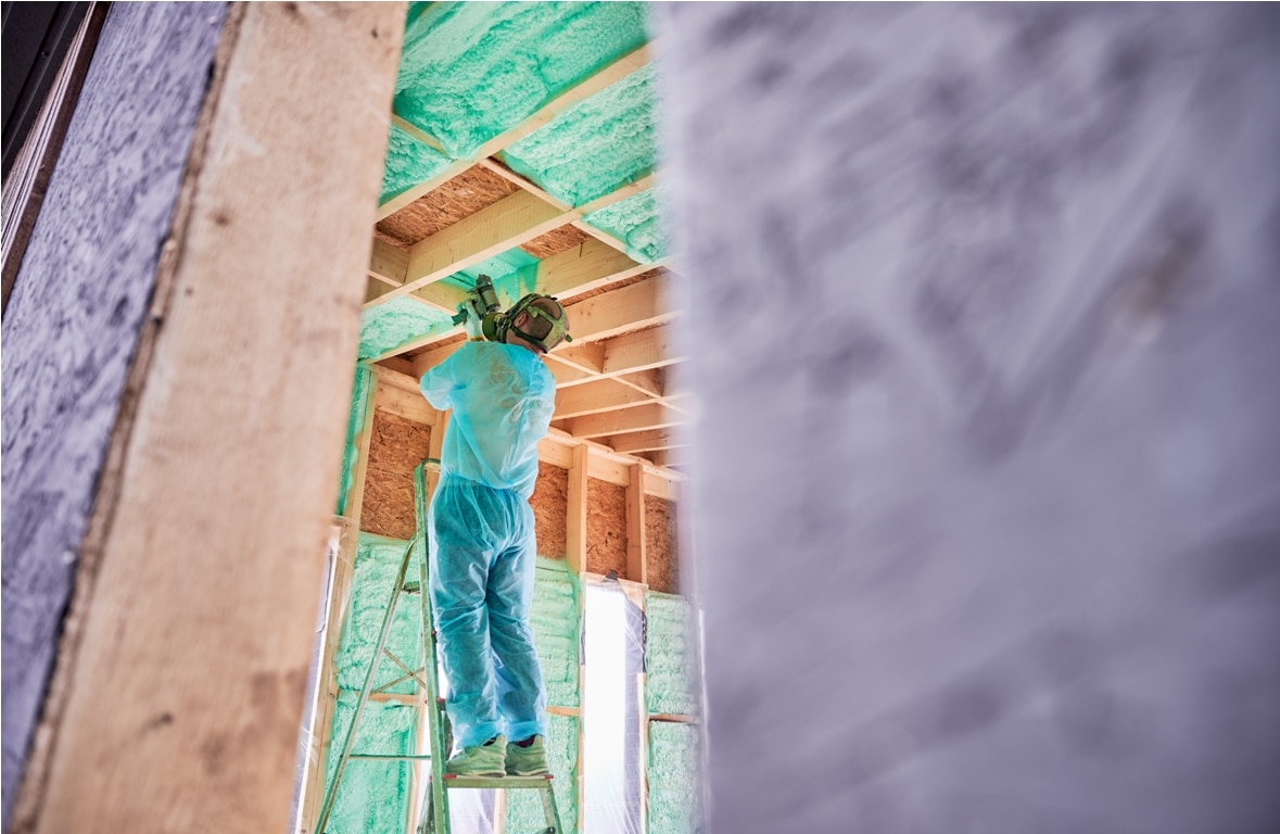 worker spraying polyurethane foam for insulating w 2022 08 23 20 06 31 utc